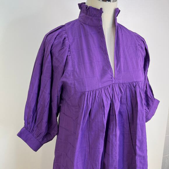 Never A Wallflower High Neck Dress Purple Windowpane Cotton Mini - Picture 2 of 10